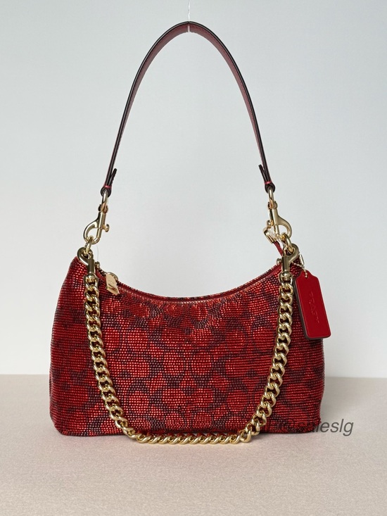 Coach Handbags - NWT Coach Teri Shoulder Bag With Chain
Signature Beaded Satin Crimson Red CET14